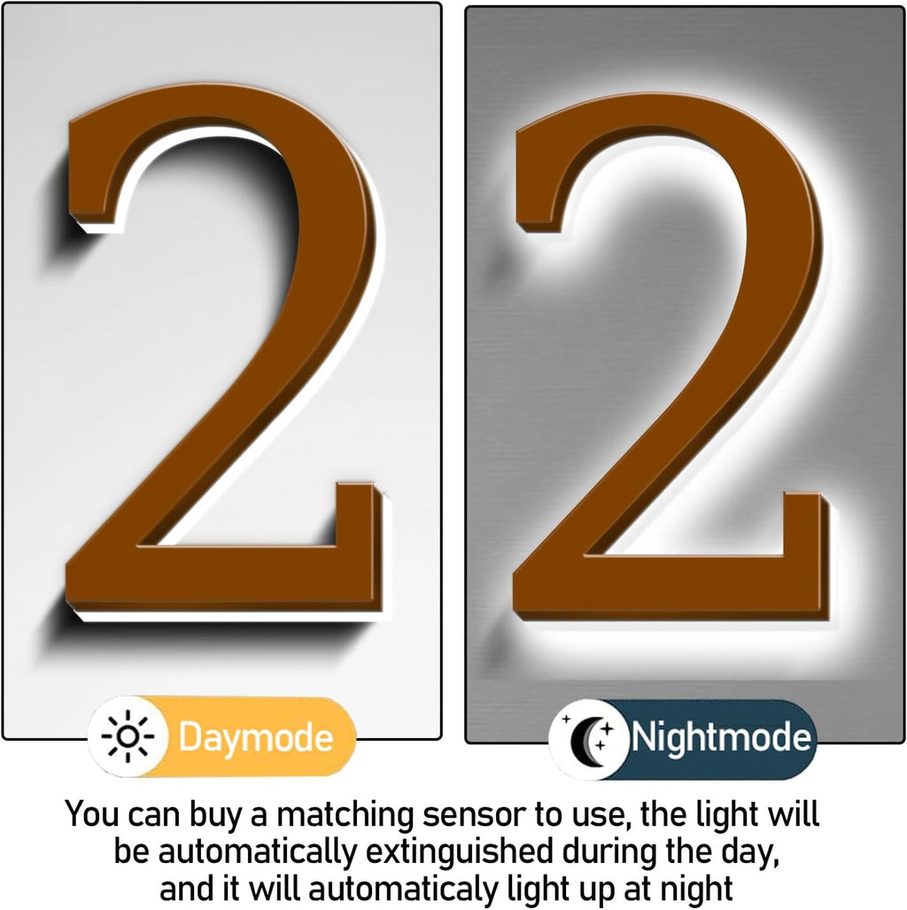 Illuminated Address Sign 16 Inch, Backlit LED Illuminated House Number For Outside, Stainless Steel Lighted Address Numbers, Modern, Trendy Signs, Brown, White Light,A