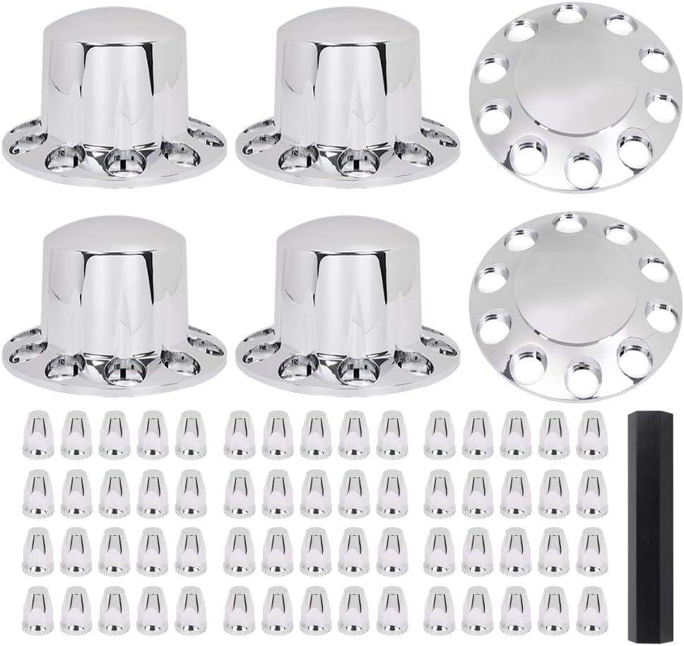 DOTCOM Wheel Hub Cover Kit Front & Rear Axle Cover 33mm Lug, Fit Semi Truck with 20', 22.5' and 24.5' hub piloted Wheels,11.25' Bolt Circle Wheels Silver
