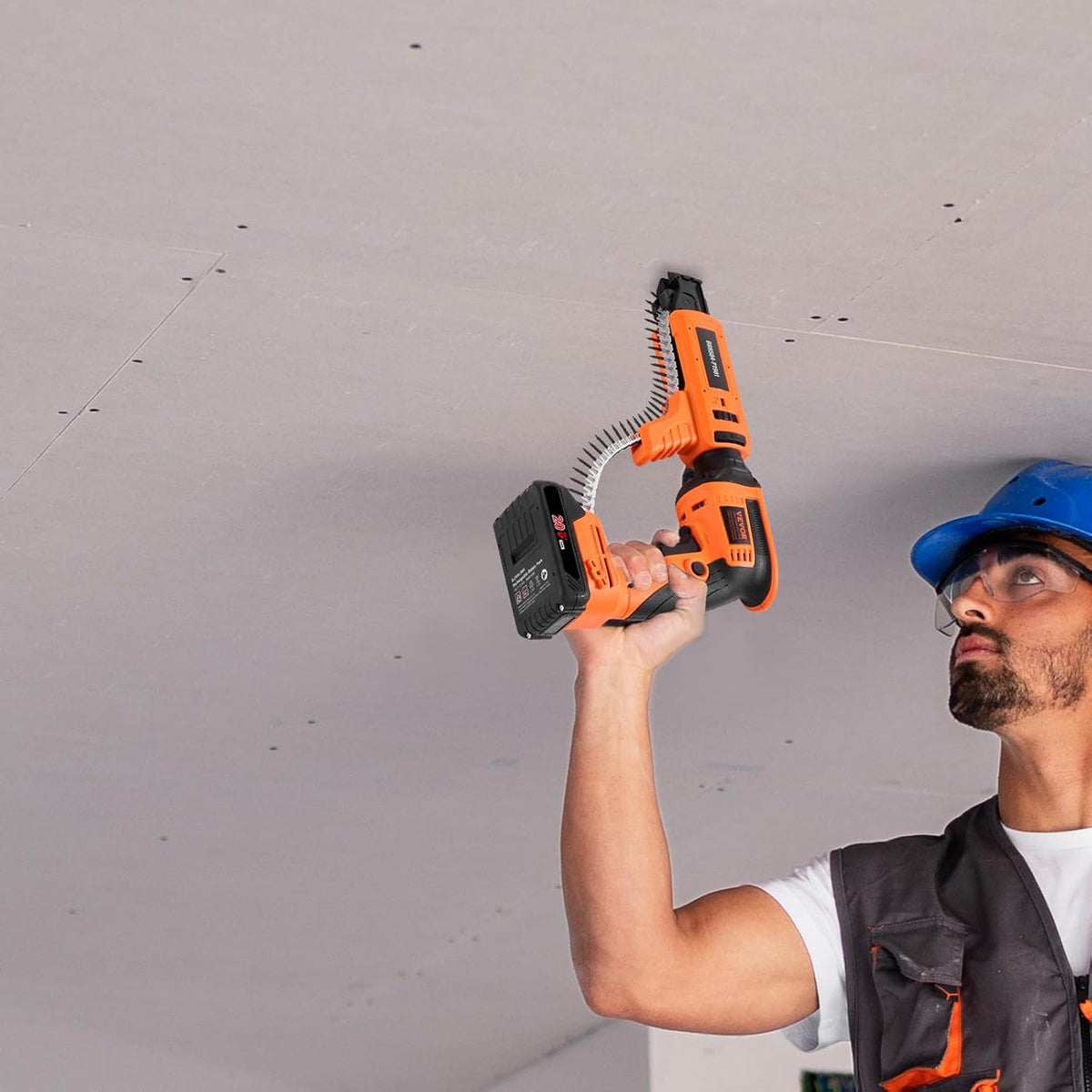 VEVOR Drywall Screw Gun Auto-Feed, 20V Max Collated Drywall Screwgun, 4200RPM Brushless Cordless Drywall Gun Kit with 2 Battery Packs, Belt Clip, Charger, Tool Bag, Screw Length and Depth Adjustable