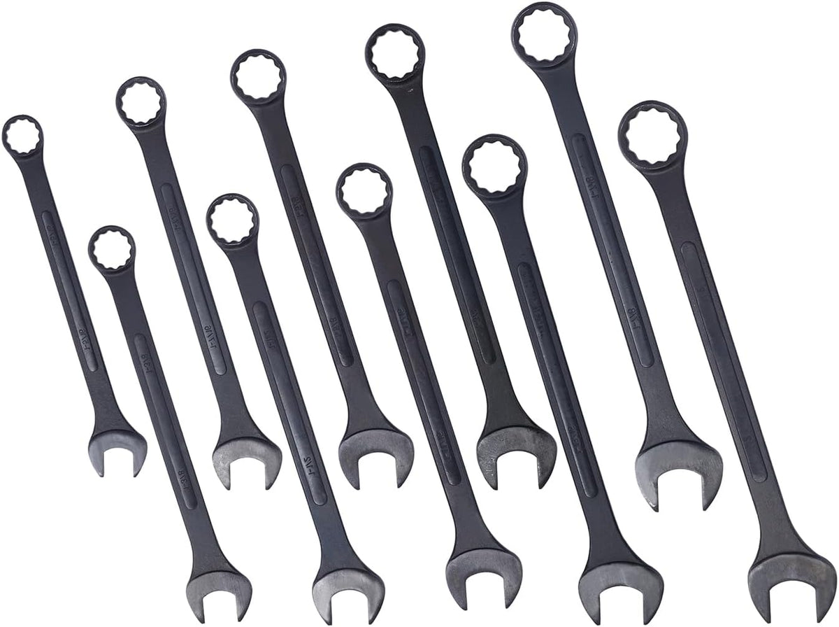 10-piece Jumbo Wrench Set, 1-5/16'' to 2'' Large Combination Wrench Set, SAE, Black Oxide Finish with Pouch