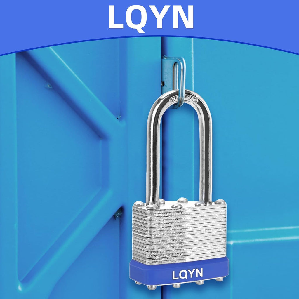Padlocks with Same Key, LQYN 100 Pcs Laminated Keyed Padlock (1-9/16', 40mm), Keyed Alike Locks, Long Shackle, for Storage Locker, Hasp Latch, Toolbox, Sheds