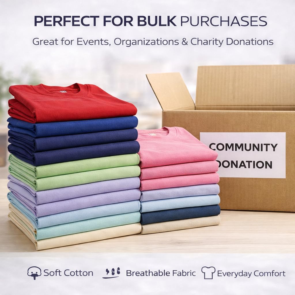 SOCKS'NBULK Men's Cotton Crew Neck Regular T-Shirts Bulk Short Sleeve Lightweight Tees Mix Colors