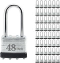 ZonRo Locks Laminated Steel Keyed Padlocks,Keyed Alike Locks, 1-9/16 inch Wide,Long Shackle Padlocks, Pack of 48，Black Hoop, for Hasp Latch, Sheds, Fences, Storage Locker, School, Gym…