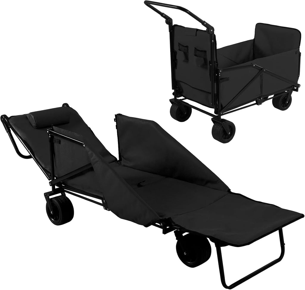 Generic 2-in-1 Foldable Wagons Carts 440lbs Capacity Folding Wagon with All-Terrain Wheels for Sports Garden Shopping Camping