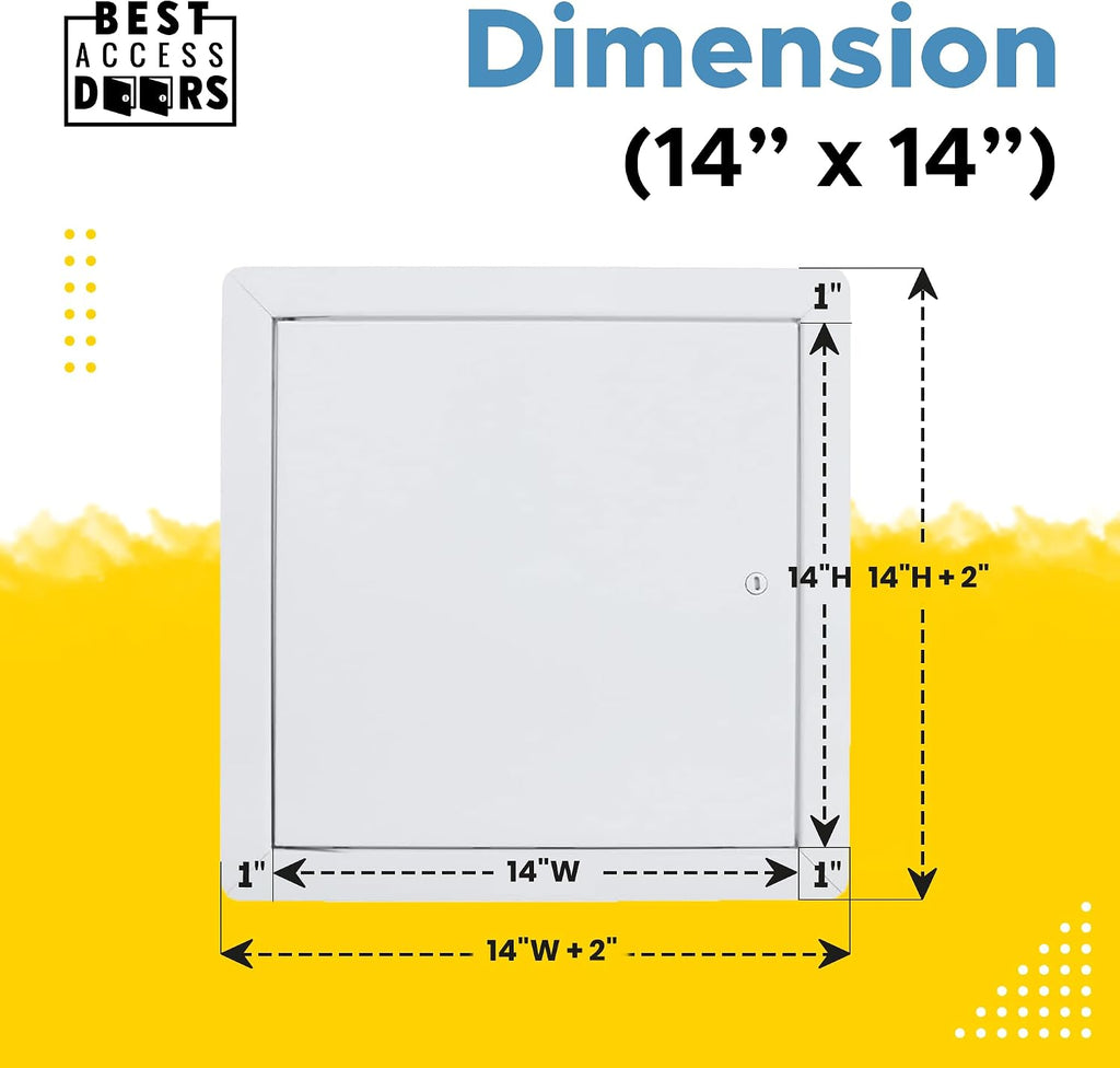 BEST BA-AHD 14' x 14' Metal Access Panel with Concealed Pin Hinge, LEED Compliant 16-Gauge Steel Access Door for Non-Rated Drywall/Ceilings, White Drywall Panel with Rounded Corners, Screwdriver Latch