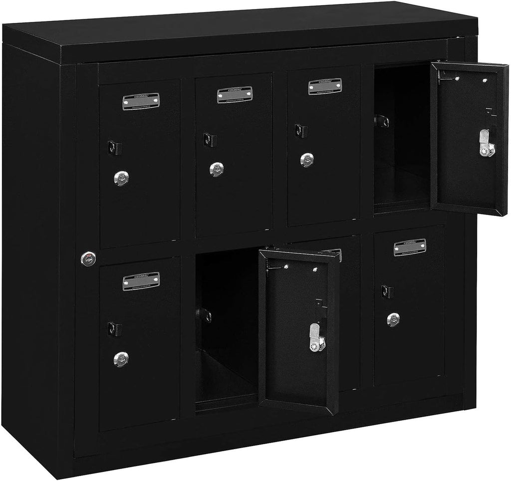 Global Industrial 2-Tier 8 Door Tablet & Cell Phone Locker with Keyed Lock & Hasp, Steel Construction, 28-1/2'W x 11-1/4'D x 26-3/4'H, Black Powder Coat, Assembled