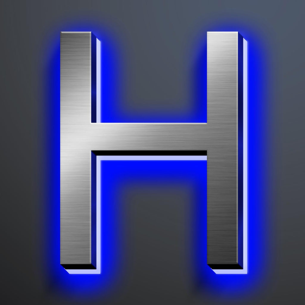 Illuminated Address Number 20 Inch, Backlit Illuminated LED House Number Enhanced Visibility, Modern Stainless Steel Lighted Address Signs, Brushed Silver, Blue Light,H