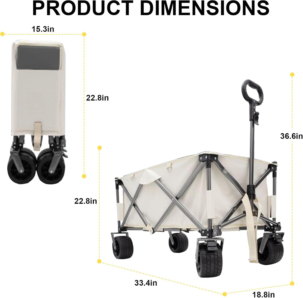 Collapsible Folding Wagon Cart, Portable Folding Beach Wagons with Wheels, Lightweight Utility Camping Wagon for Groceries, Shopping Sports Garden (White)