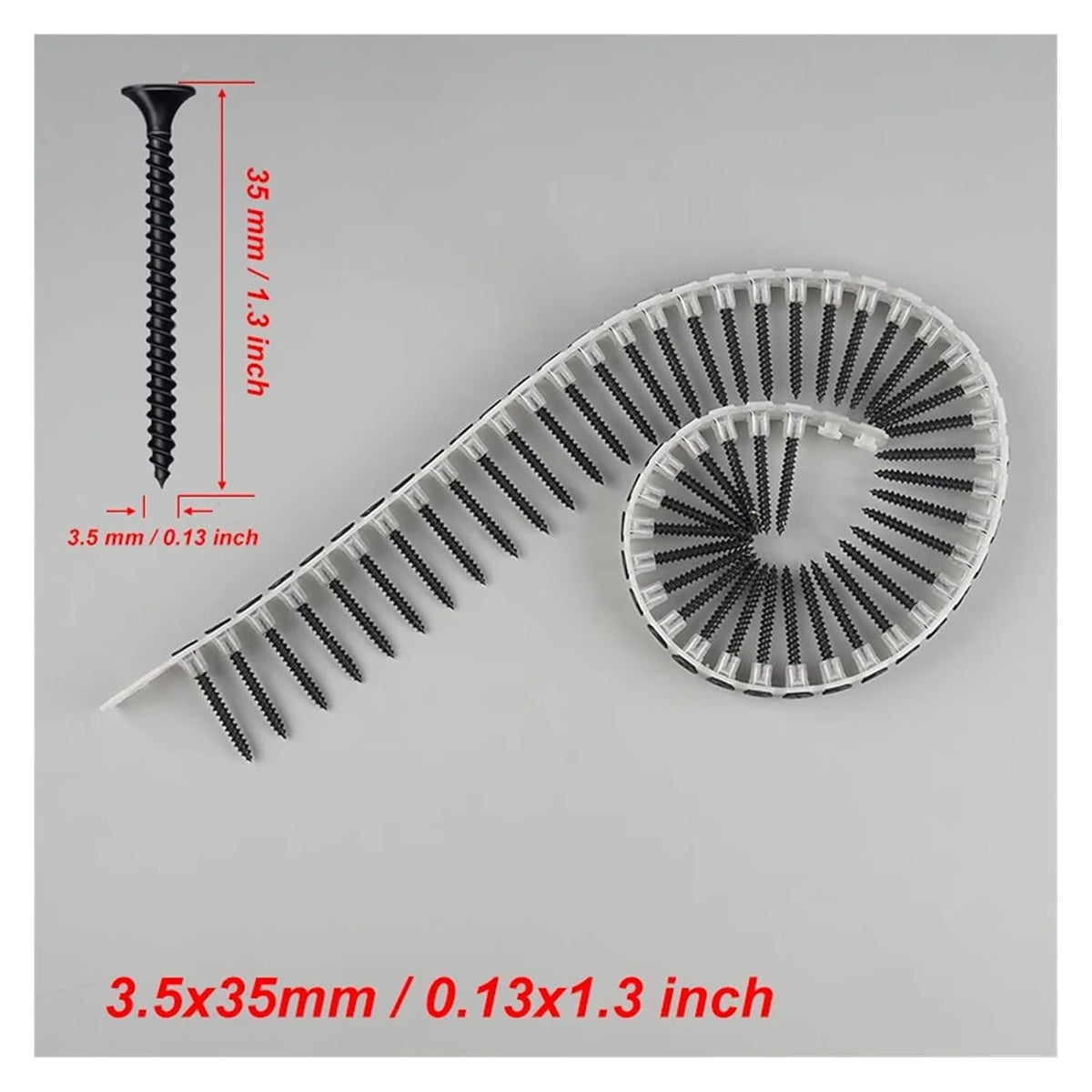 1000pcs Drywall Chain Screws Strip Tacks Self Tapping Plastic Concrete(35mm 1000pcs)