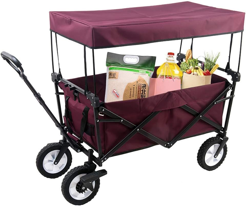 Trolley Foldable Multi-Purpose Travel Sports Outdoor Trolley with a Canopy Large Capacity of 80KG and a Tiltable Handle Used for Shopping in Various Places (D)