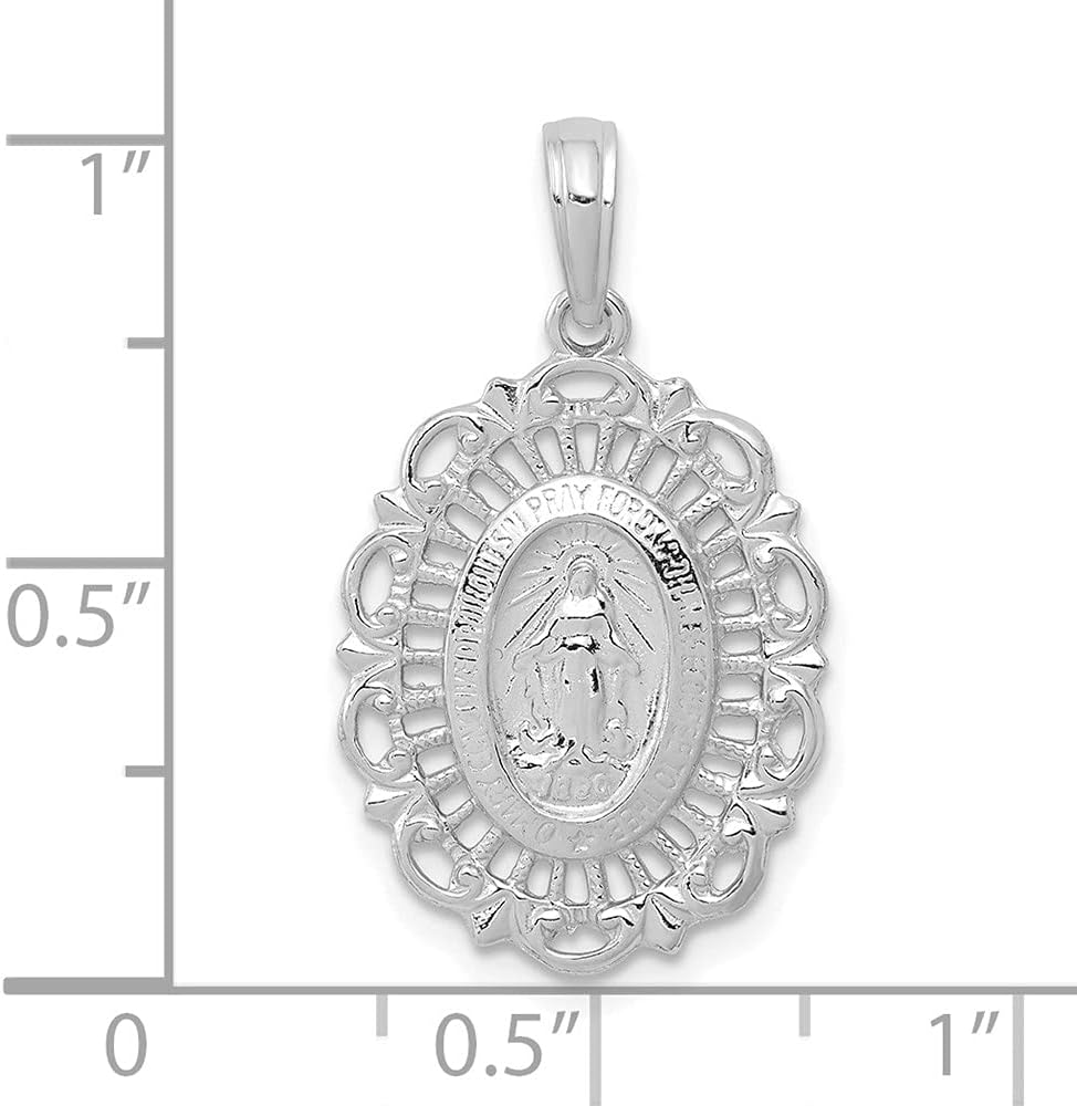 DEWBERRY 14k Yellow or White Gold Miraculous Medal Pendant | Religious Charms | Unisex Miraculous Pendant | Medal Pray For US Pendants for Men's Womens | Hollow Miraculous Medal With Scallop Frame
