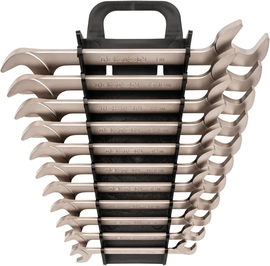 TEKTON Angle Head Open End Wrench Set with Holder, 11-Piece (3/8-1 in.) | WAE91204 | Made in USA