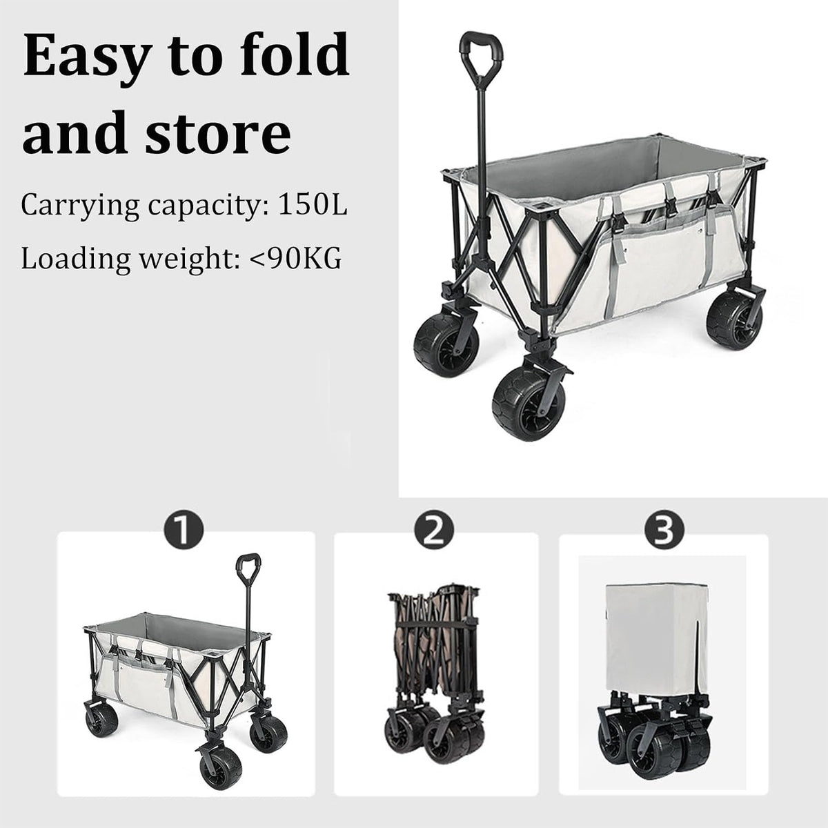 Garden Carts,Silver Gray Gray Collapsible Wagon,Sports Outdoor Utility Wagon Folding Bearing 90Kg Garden Wagon Sports Heavy Duty Steel Frame Foldable Yard Car