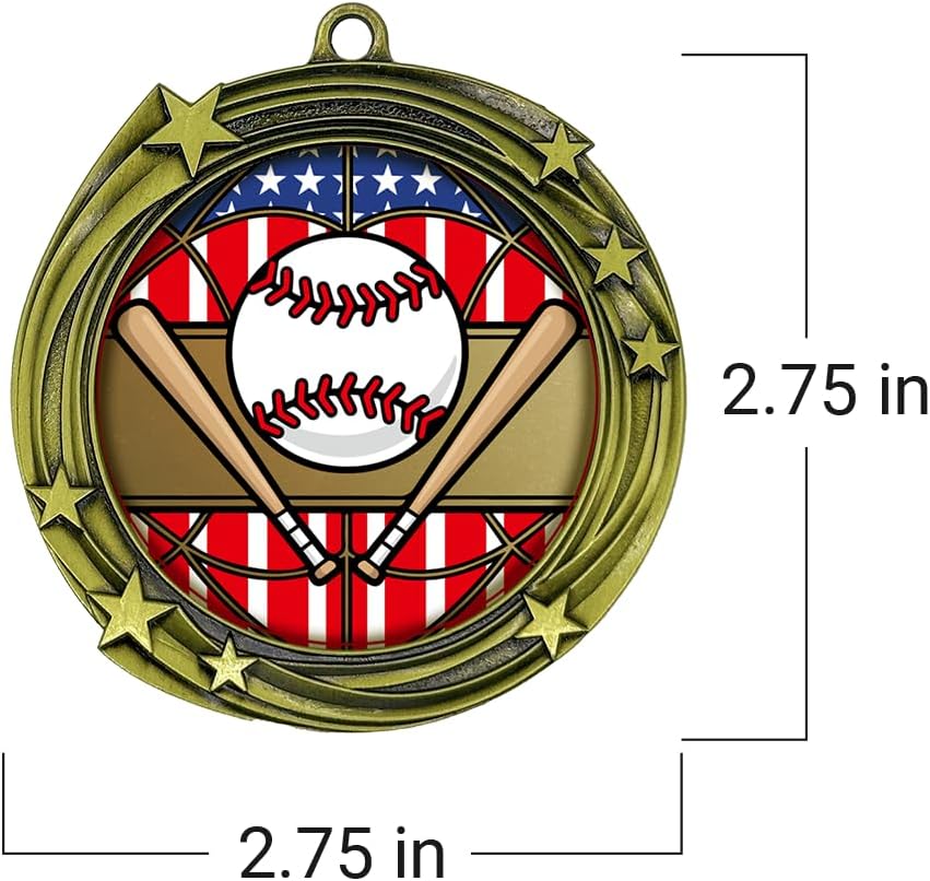 All Quality Baseball Softball Swirling Stars Design Medal - 1st, 2nd, 3rd Place