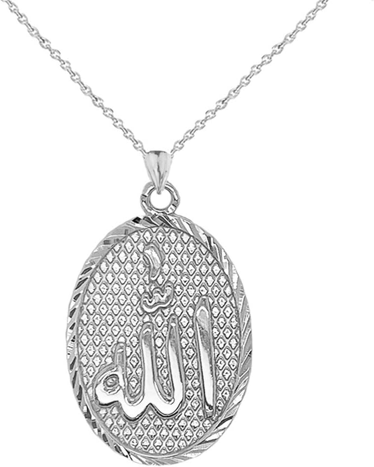 Certified 10k Gold Sparkle-Cut 'Allah' Oval Medal Pendant Necklace