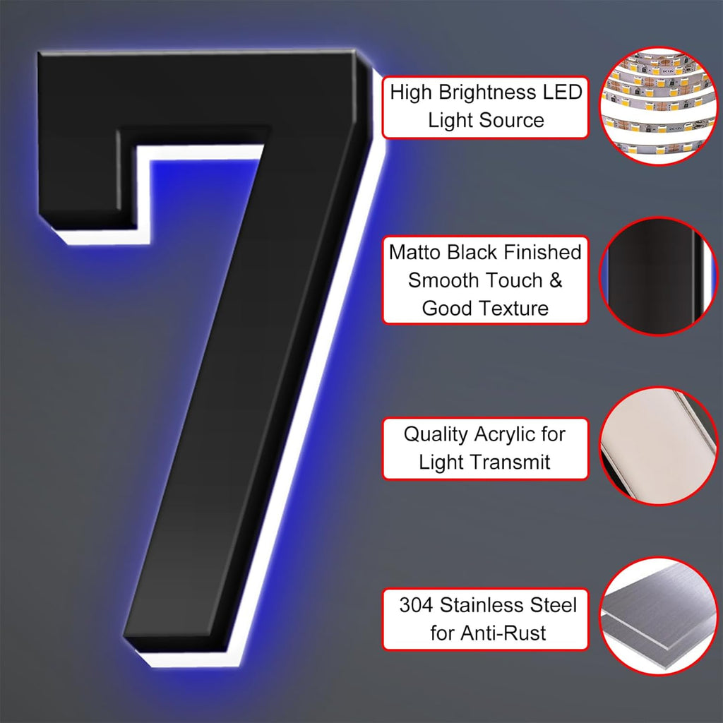Illuminated Address Sign Plaque House Numbers LED Lighted, Stainless Steel, Modern Backlit LED Illuminated Home Address Number, Lighted House Numbers,2