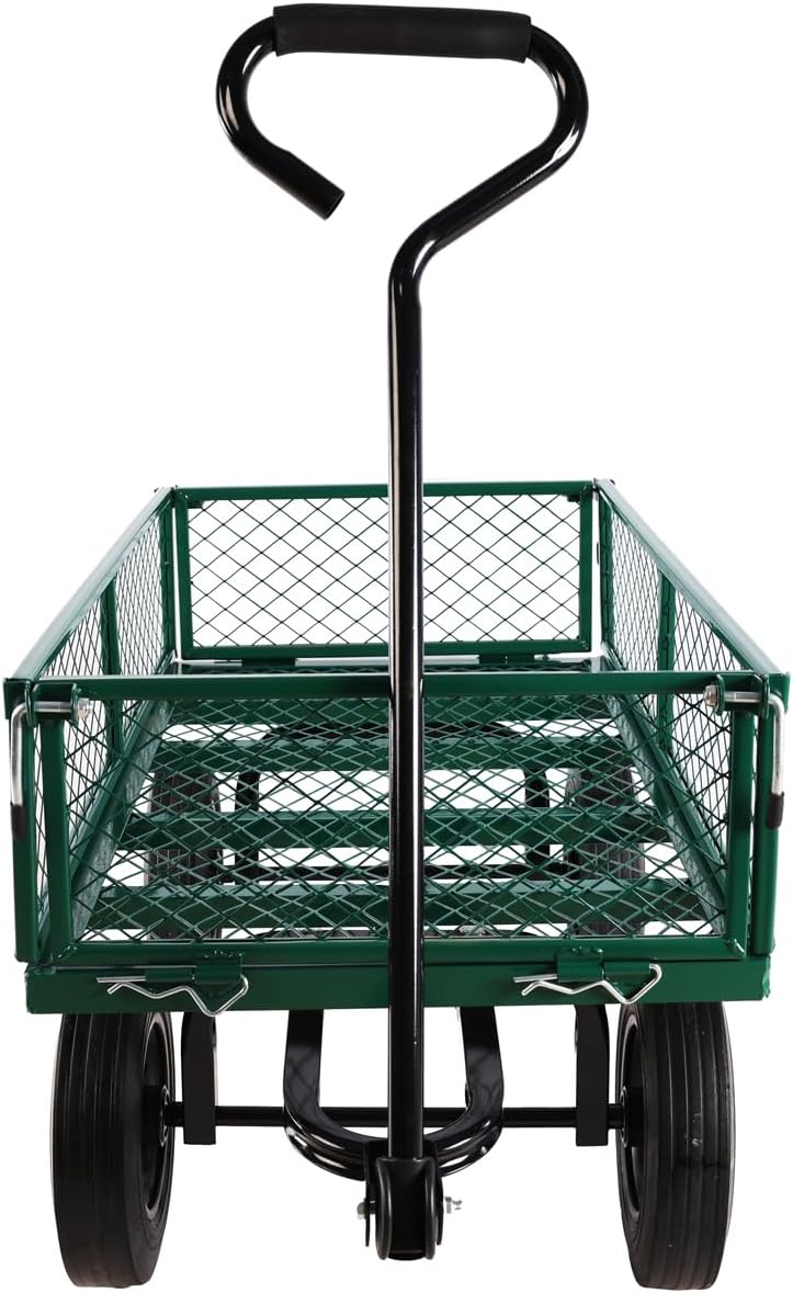Green Wagon Cart with Solid Wheels, Heavy Duty Wagon, Utility Garden Cart for Sports Outdoor Wagon for Sports Beach Camping,Beach Cart with Wheels 37' L x 19.48' W x 40' H