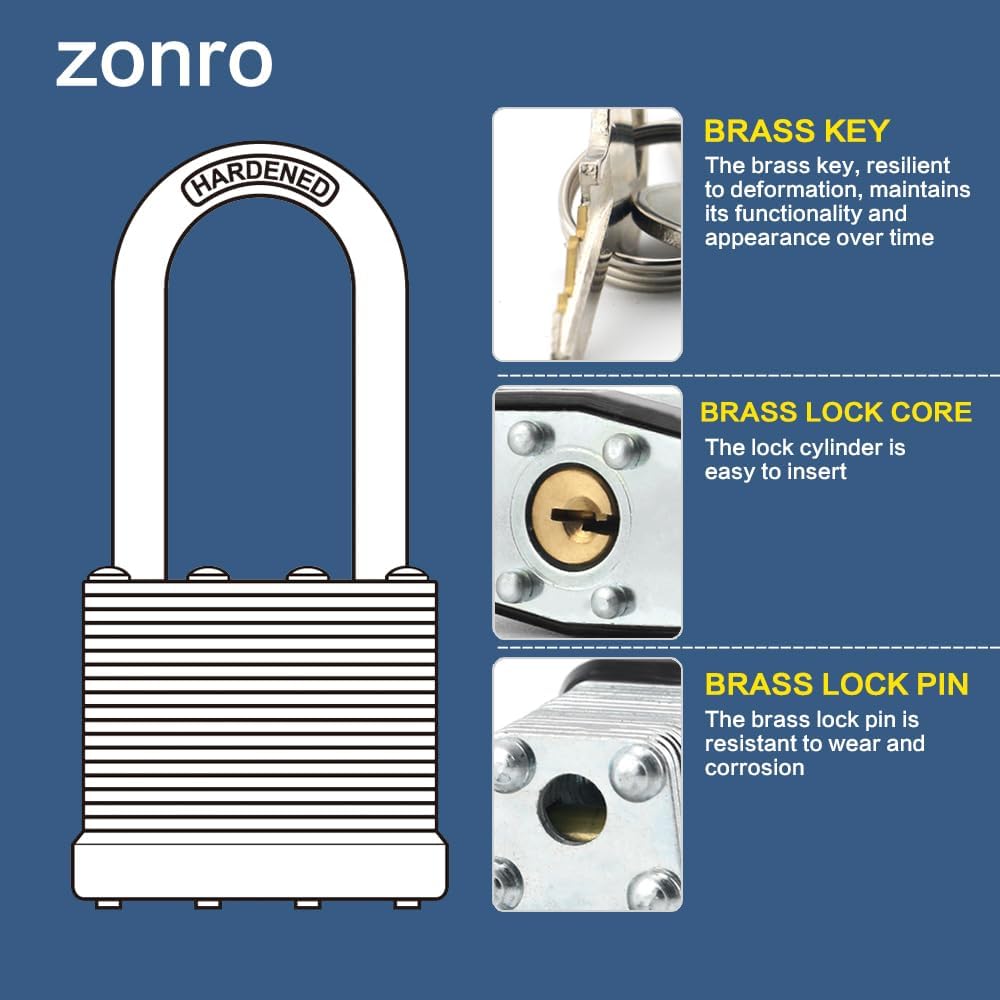 ZonRo Locks Laminated Steel Keyed Padlocks,Keyed Alike Locks, 1-9/16 inch Wide,Normal Shackle Padlocks, Pack of 48，Blue Hoop, for Hasp Latch, Sheds, Fences, Storage Locker, School, Gym…