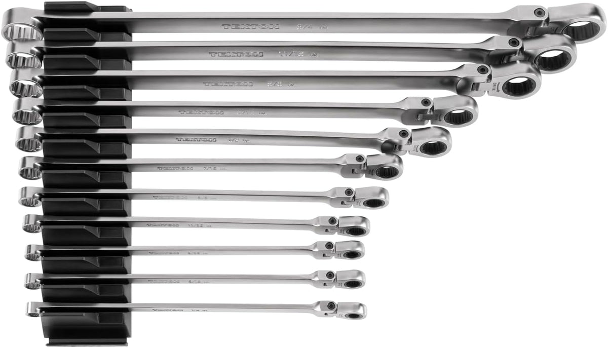 TEKTON Long Fixed/Flex Head 12-Point Ratcheting Box End Wrench Set with Modular Organizers, 11-Piece (1/4-3/4 in.) | WRB95301