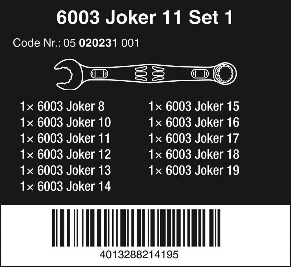 Wera 05020231001 6003 Joker 11 Set 1 Combination Wrench Set, 11 Pieces