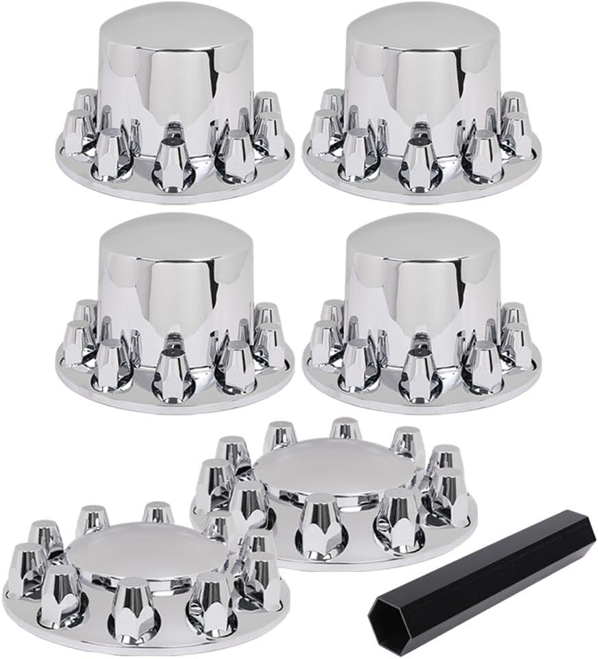 DOTCOM Wheel Hub Cover Kit Front & Rear Axle Cover 33mm Lug, Fit Semi Truck with 20', 22.5' and 24.5' hub piloted Wheels,11.25' Bolt Circle Wheels Silver