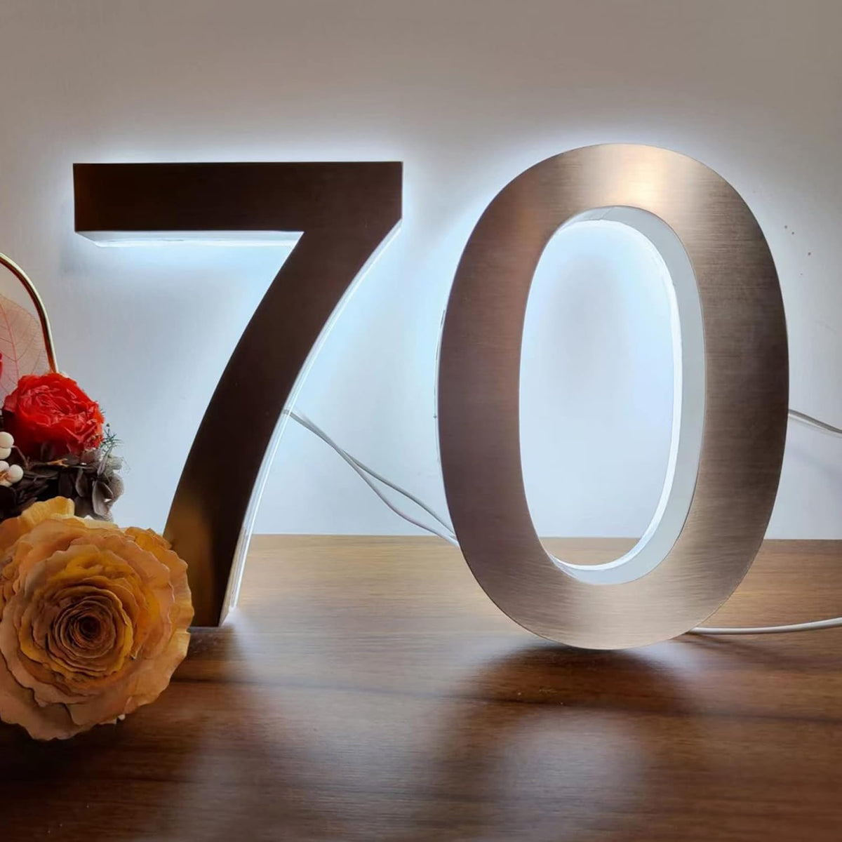 Backlit 3D LED House Number Plaque White Light 0-9 Letter A-Z Stainless Steel Illuminated Sign For Home Outdoor Address, Waterproof, Modern Floating, Brushed Silver,18 Inch,2