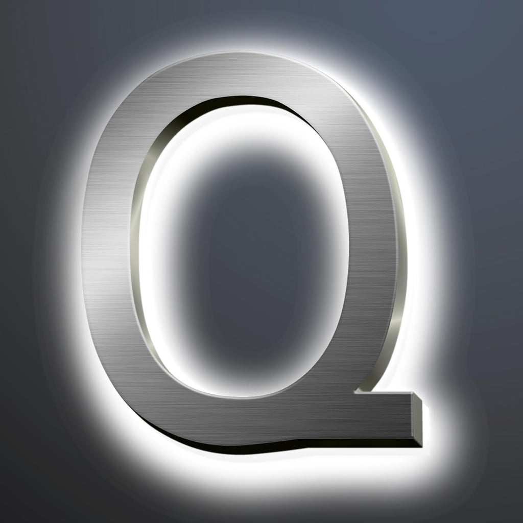 Backlit LED Illuminated House Numbers For Outside 18', Stainless Steel Modern Lighted Address Signs For Home, Illuminated Address Numbers, Brushed Silver, White Light,Q