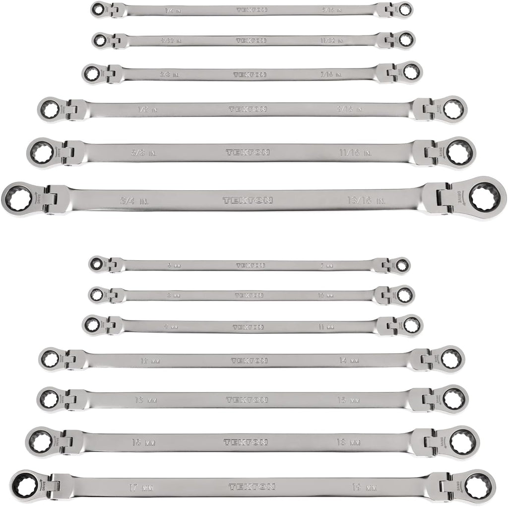 TEKTON Long Flex Head 12-Point Ratcheting Box End Wrench Set, 13-Piece (1/4-13/16 in., 6-19 mm) | WRB96002