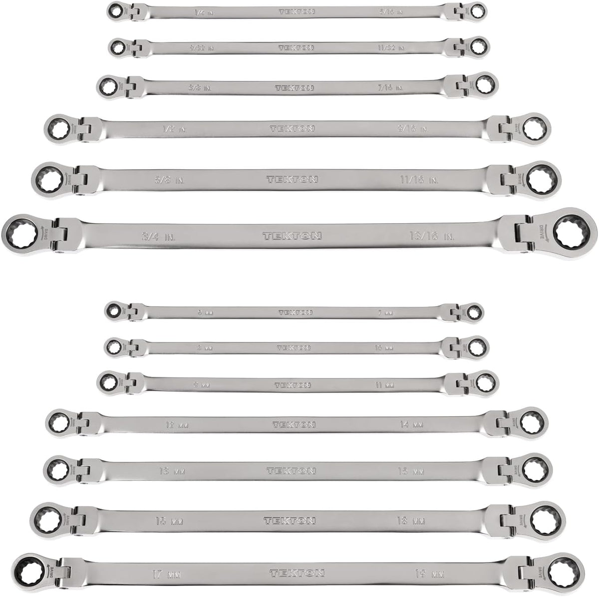 TEKTON Long Flex Head 12-Point Ratcheting Box End Wrench Set, 13-Piece (1/4-13/16 in., 6-19 mm) | WRB96002
