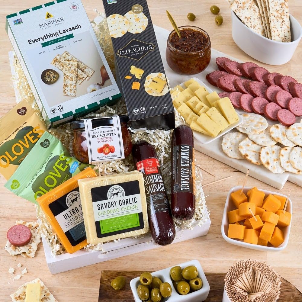 Gourmet Meat & Cheese Sampler Gift Basket - Deluxe Charcuterie Cheese Platter - GourmetGiftBaskets.com Food Gifts