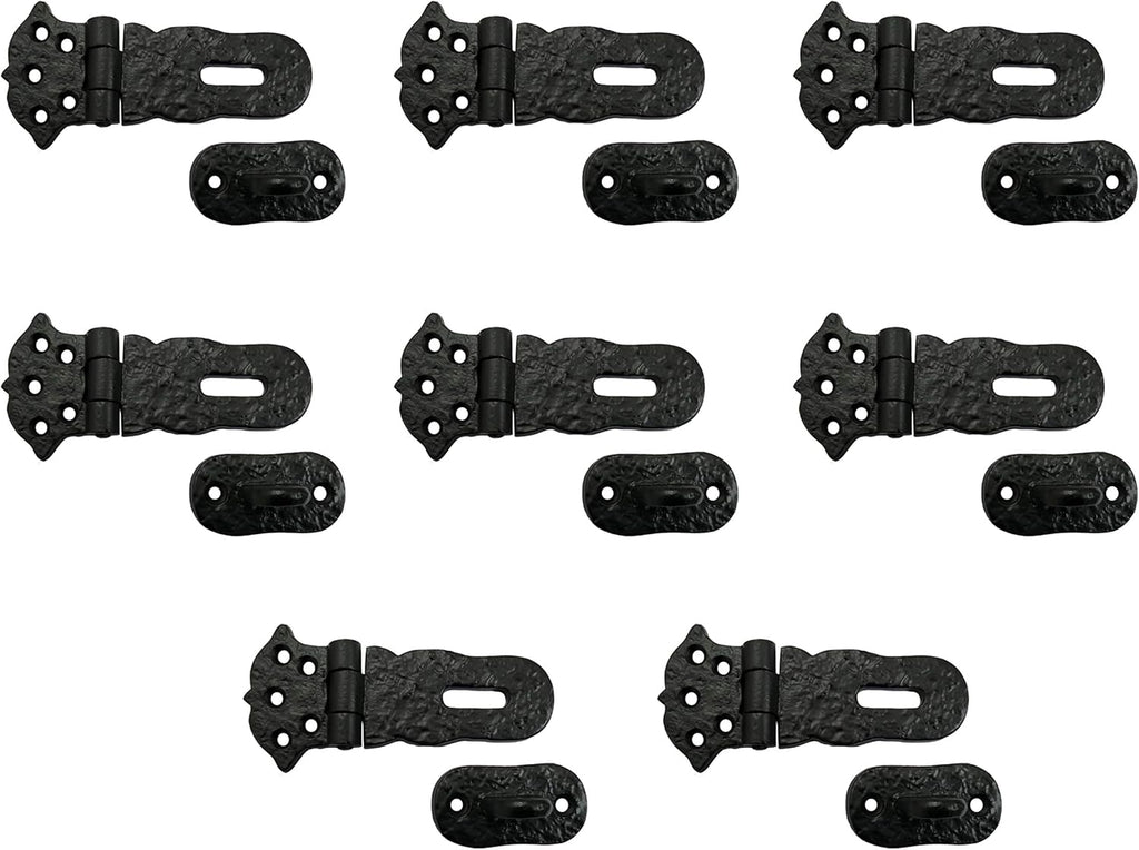 Adonai Hardware 'Paran' Heavy Duty Antique Cast Iron Safety Locking Hasp and Staple(4' x 8 Pack, Matte Black) for Vintage Pirates Treasure Chest, Trunks, Wooden Jewelry Box, Cases, Furniture and Sheds