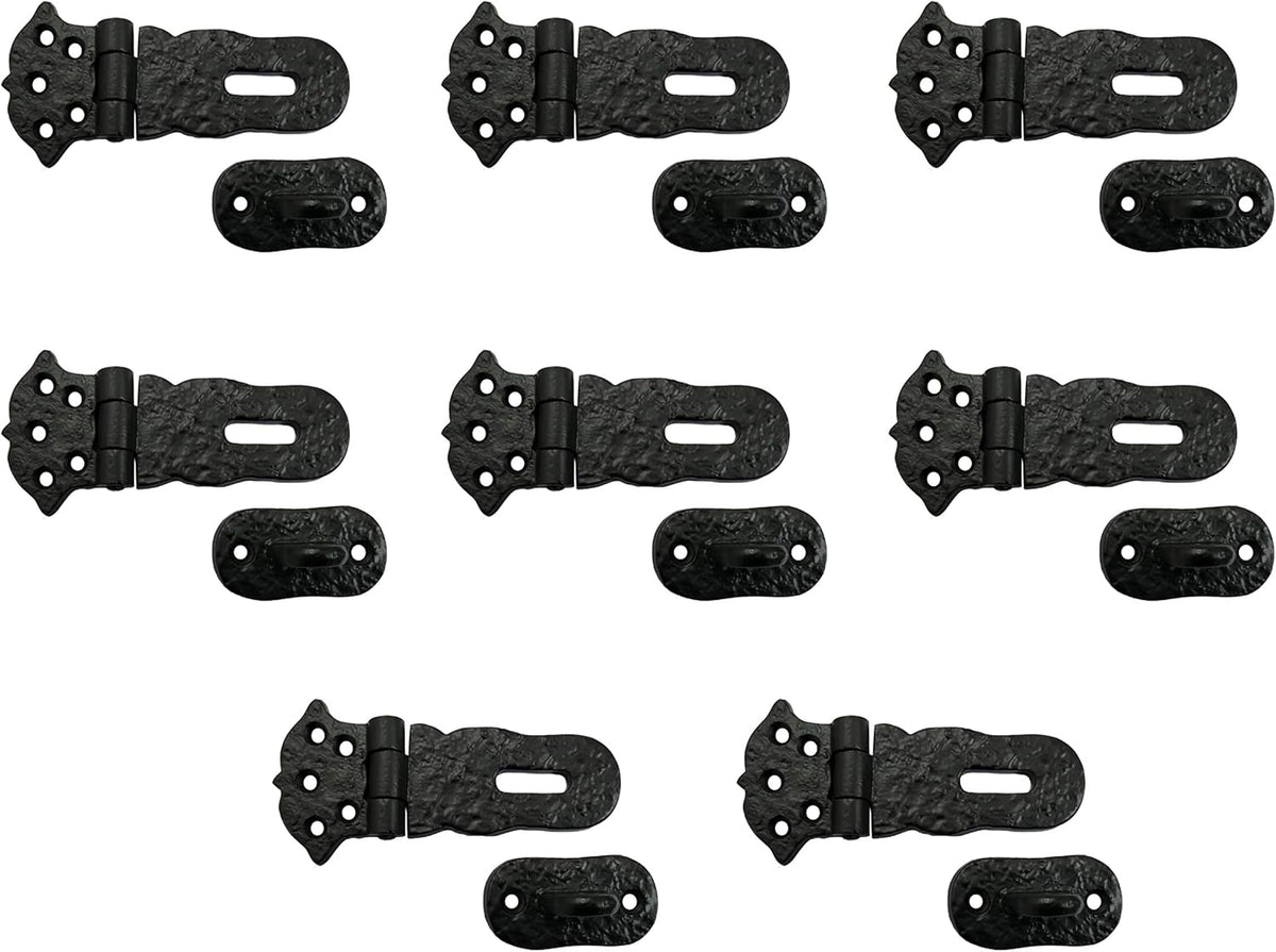 Adonai Hardware 'Paran' Heavy Duty Antique Cast Iron Safety Locking Hasp and Staple(4' x 8 Pack, Matte Black) for Vintage Pirates Treasure Chest, Trunks, Wooden Jewelry Box, Cases, Furniture and Sheds