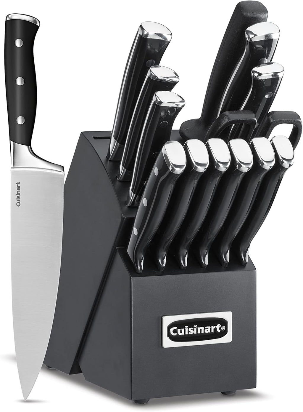 Cuisinart 15-Piece Knife Set with Block, High Carbon Stainless Steel, Forged Triple Rivet (Black/Black)