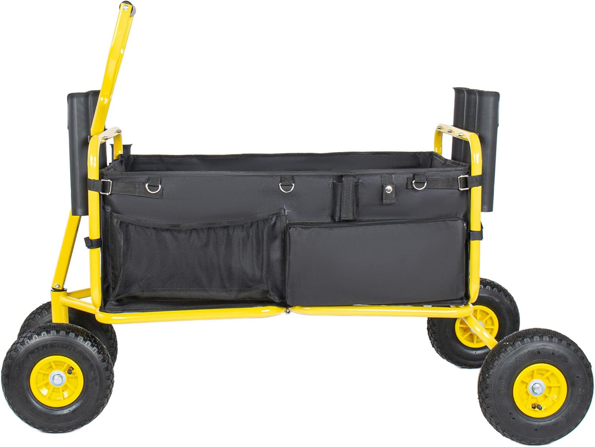 Fishing Cart Beach Cart Collapsible Wagon with 9.85' All-Terrain Wheels for Sand, Heavy Duty Foldable Utility Cart 550LBS Capacity with Rod Holders for Camping, Garden, Grocery, Outdoor Sports(Yellow)