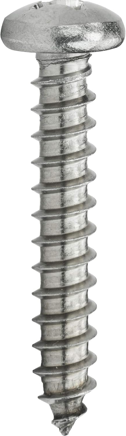 #8 x 1-1/4' Pan Head Sheet Metal Screws, Stainless Steel 18-8, Full Thread, Bright Finish, Self-Tapping, Quantity 2500 By Fastenere