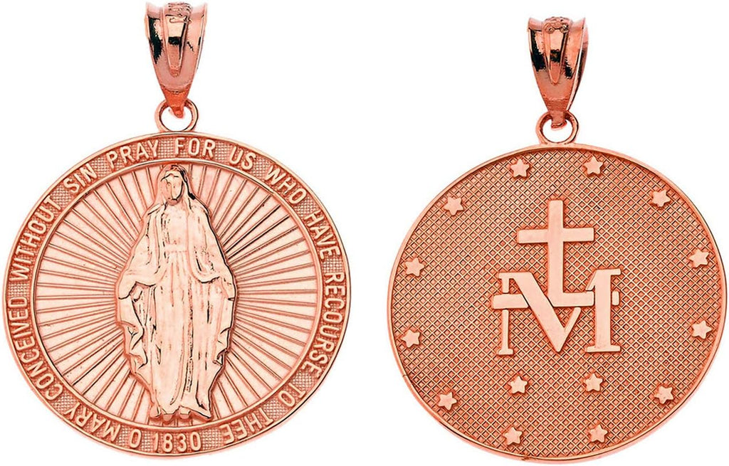 Certified 14k Gold Miraculous Medal Catholic Blessed Virgin Mary Sacred Pendant