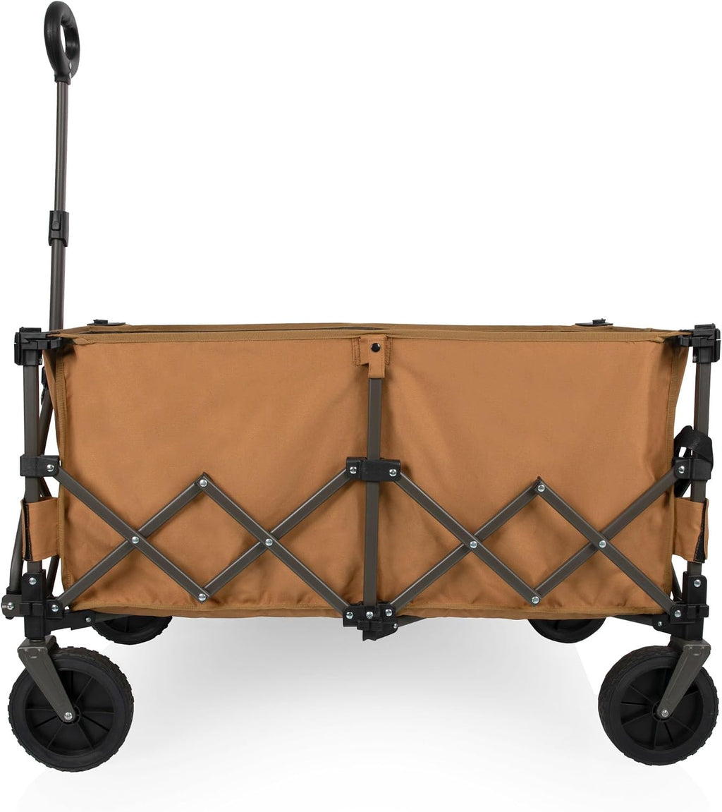 PICNIC TIME Wilderness Wagon Collapsible Folding Wagon, Outdoor Wagon Cart, Sport Utility Wagon, (Brown & Gray)