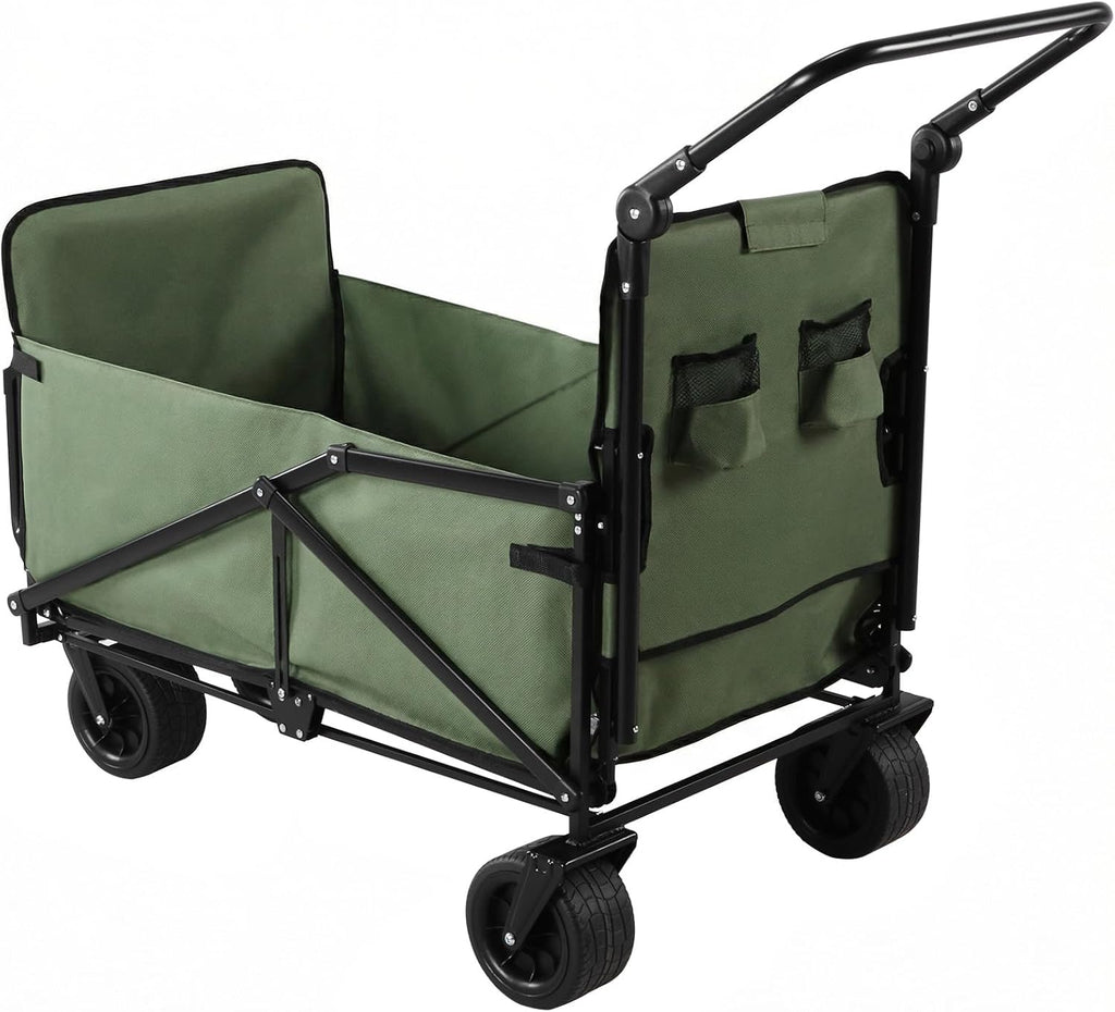 2-in-1 Foldable Wagons Carts 440lbs Capacity Folding Wagon with All-Terrain Wheels for Sports Garden Shopping Camping