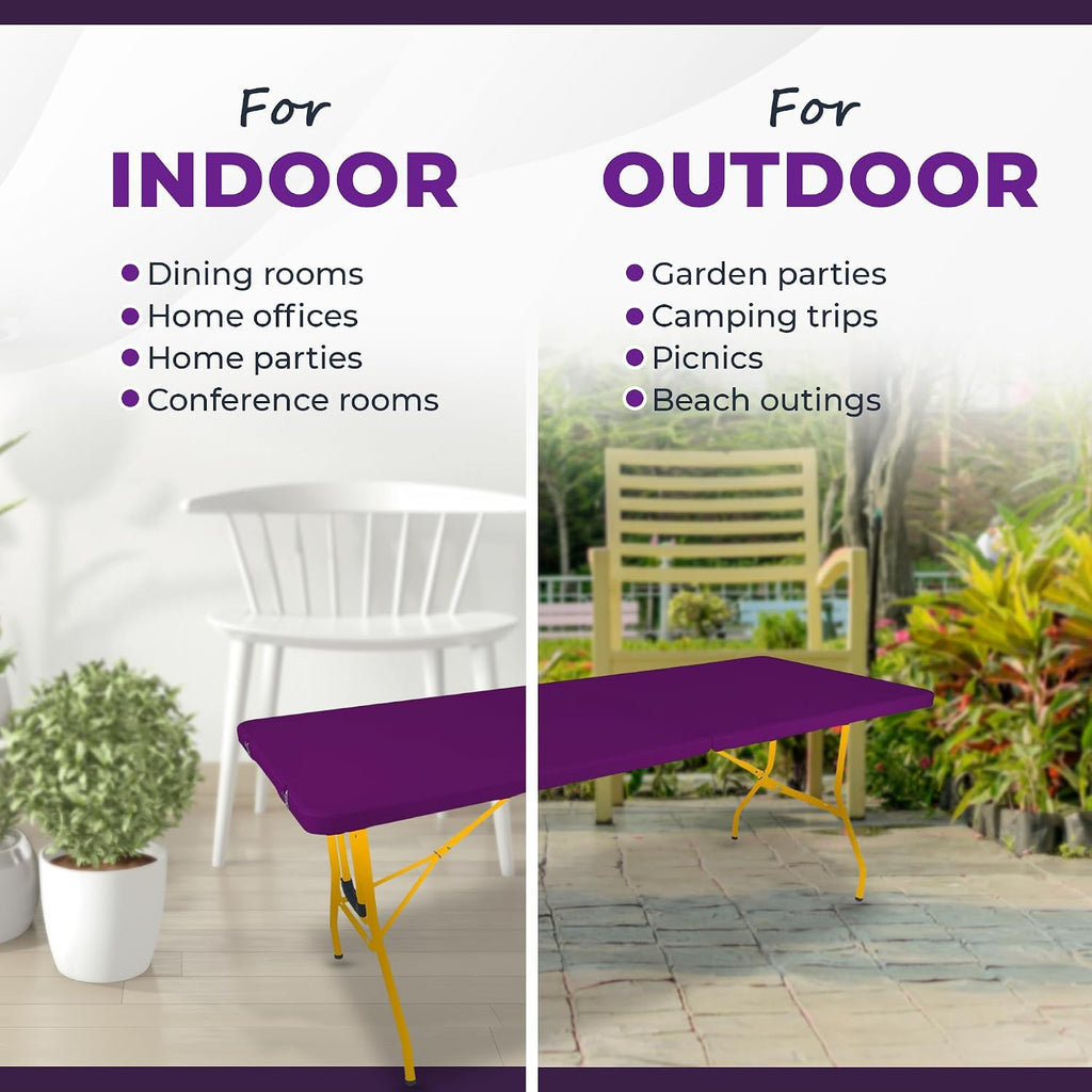 Creative Outdoor Folding Table and Chairs, 6 Ft, Built-in Wheels, Portable Durable Plastic (Purple & Yellow)