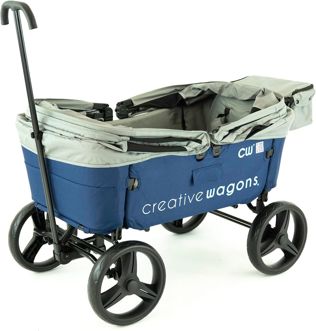 Creative Outdoor Wagon for Kids Push Pull Collapsible Stroller Wagon Buggy Transformable Bench Cart for Kids Cargo All Terrain, Removable Canopy