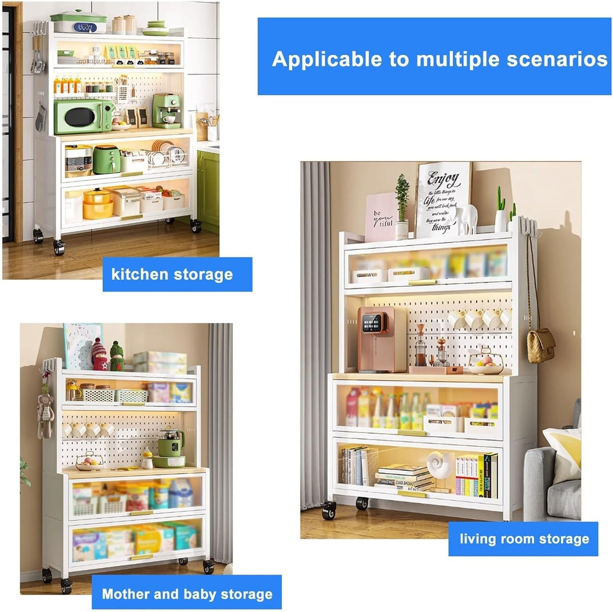 Black 5-Tier Kitchen Bakers Rack with Power Outlets & Wheels, Large Storage Shelf for Garage, Pantry & Home - 60cm/23.6in Kitchen Cabinet Organizer