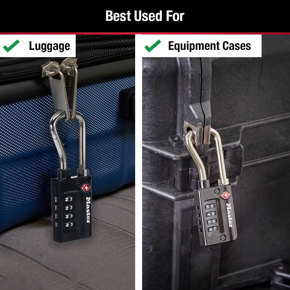 Master Lock Padlock, Set Your Own Combination TSA Accepted Luggage Lock, 1-5/16 in. Wide, Black, 4 pk, 4696EC4 (Pack of 10)
