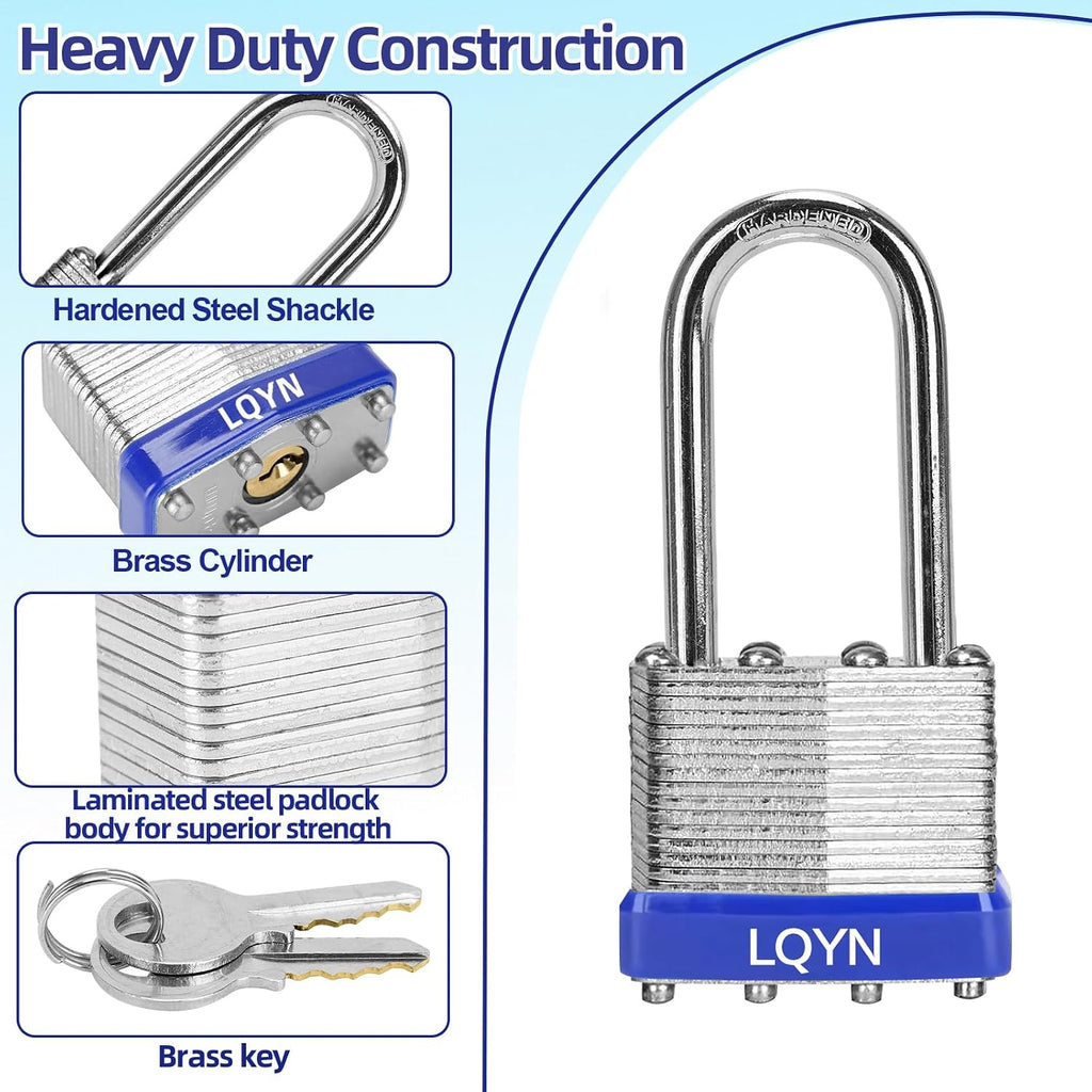 Padlocks with Same Key, LQYN 48 Pcs Laminated Keyed Padlock (1-9/16', 40mm), Keyed Alike Locks, Long Shackle, for Storage Locker, Hasp Latch, Toolbox, Sheds