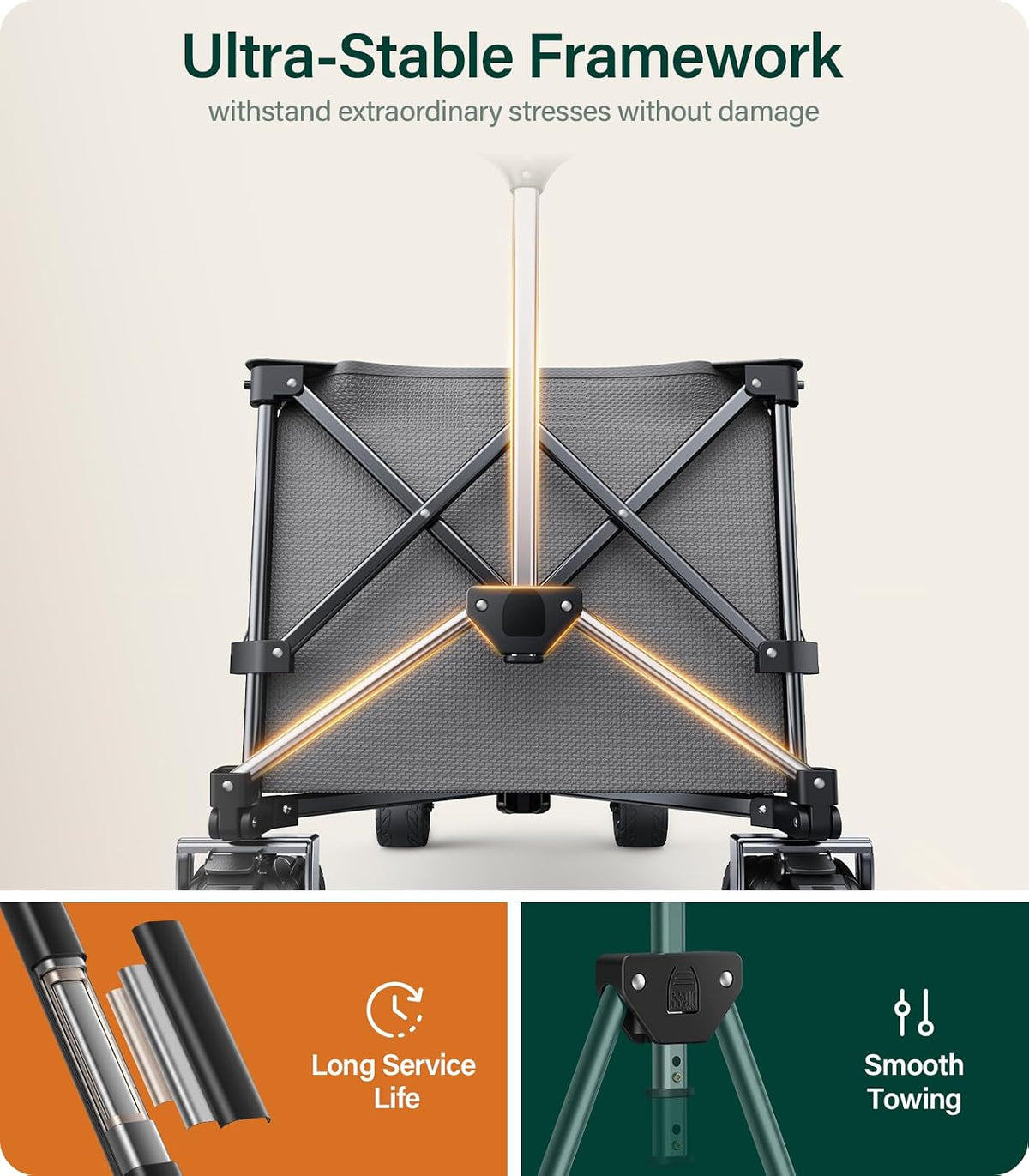 440Lbs Collapsible Wagon Cart with Big Wheels,Utility Wagons with Weight Capacity,Heavy Duty Wagon with Excellent Steering,Ideal for Camping,Gargen,Transport,Outdoor Sports