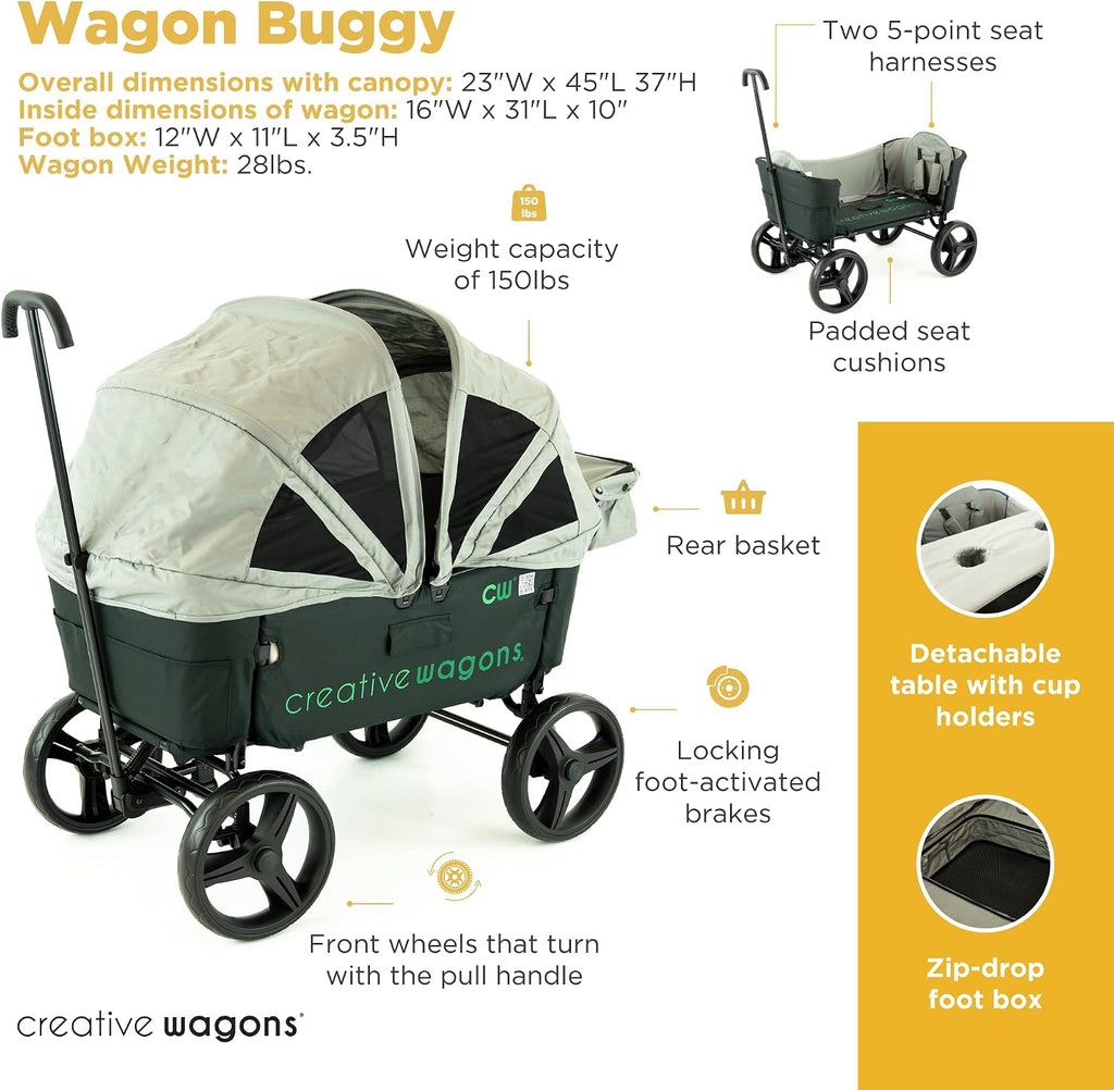 Creative Outdoor Wagon for Kids Push Pull Collapsible Stroller Wagon Buggy Transformable Bench Cart for Kids Cargo All Terrain, Removable Canopy