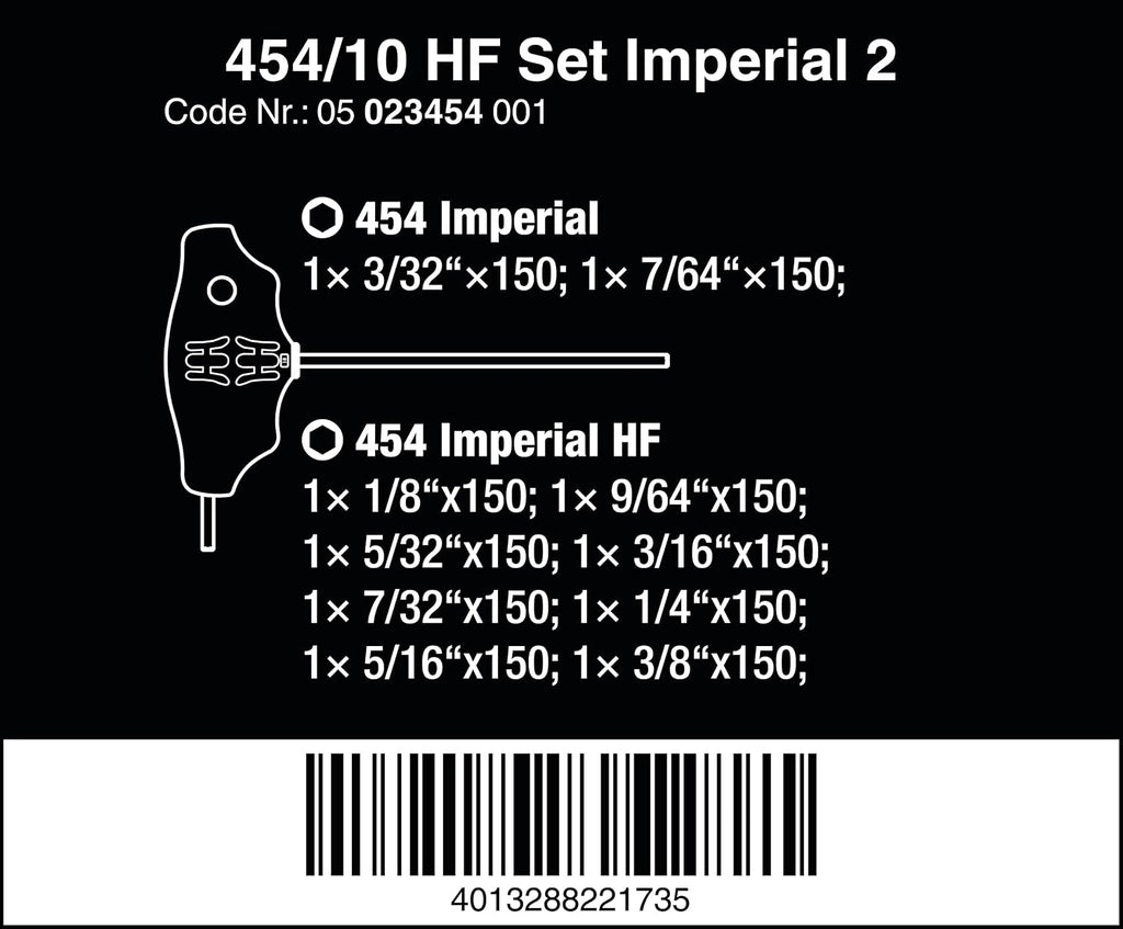 454/10 HF Imperial 2 Screwdrvr T-handle Hex-Plus 10 pcs