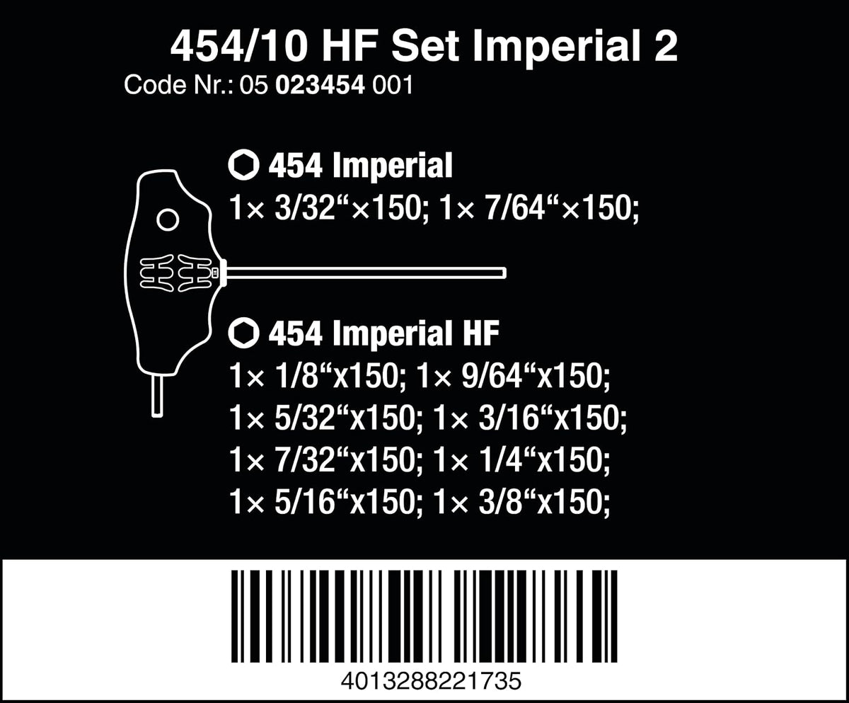 454/10 HF Imperial 2 Screwdrvr T-handle Hex-Plus 10 pcs