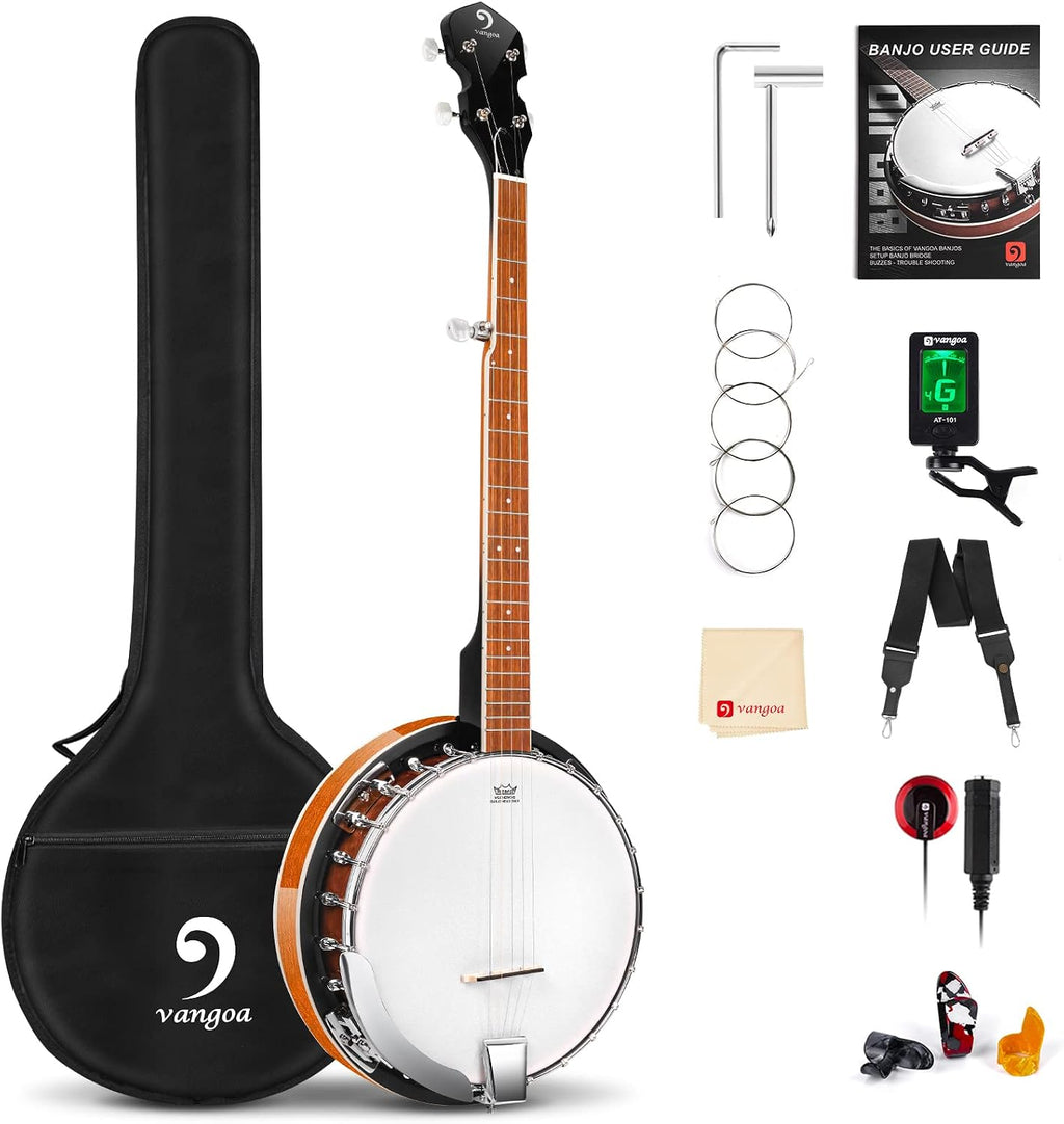 Vangoa Banjo 5 String Beginner Full Size Kit, Remo Head 24 Bracket Open Back Banjo Set with Resonator Starter Kit Gift Choice for Adults Youth Teen Beginner