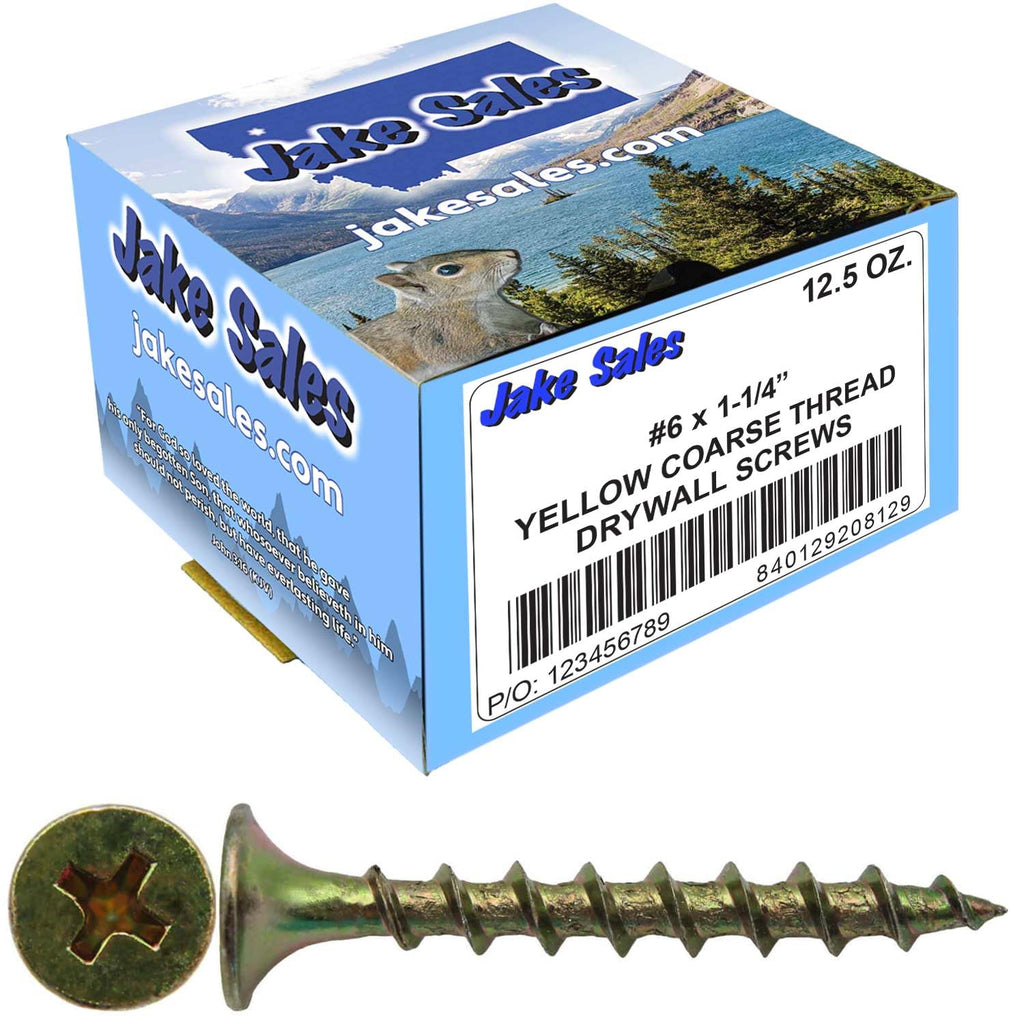 #6 x 1-1/4' Yellow ZINC COARSE Thread Drywall, Gypsum Board, Sheet Rock, Plasterboard Screws. Use for All Purpose Wood Screws (12.5 Ounces) CASE Qty 42 Boxes 9,030 Screws