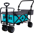 Folding Utility Wagon | Heavy-Duty Collapsible Cart with Brakes & Adjustable Handle | for Gardening, Beach Trips, Camping, Shopping & Outdoor Transport (Turquoise/Grey)